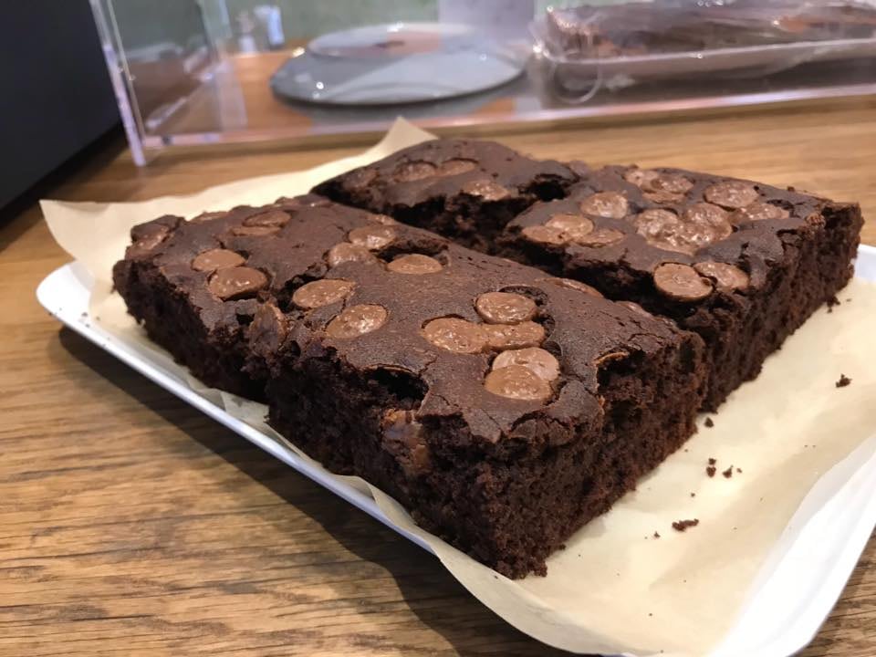 Chocolate brownies on Cafe Dino's counter